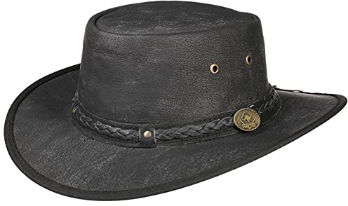 Scippis Herren Leather Hat 'Springbrook' Cowboy-Hut, Schwarz, 7 1/8-7 1/4