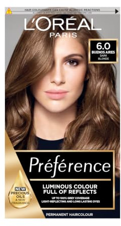 L'Oreal Paris Preference Permanent Luminous Hair Colour, 6.0 Buenos Aires | Luminous Permanent Rich Hair Colour, Long Lasting Brilliance, Achieve Radiant Salon-Inspired Results