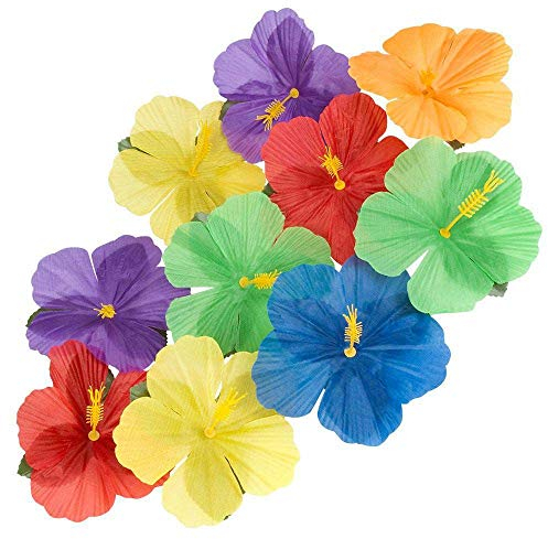 Boland 52513 - Dekoblüten Hibiskus, 24 Stück, Größe: ca. 11,5 cm, Mehrfarbig, Blumen, Dekoration, Streudeko, Hawaii, Sommer, Strand, Urlaub, Garten, Karneval, Mottoparty, Tischdeko, Set