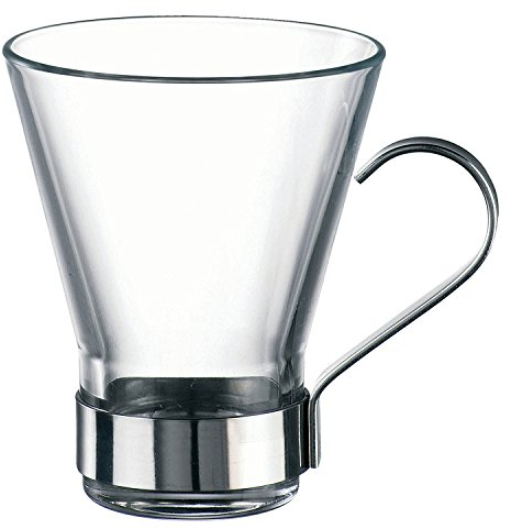 BORMIOLI ROCCO 5165100 Confezione 6 Tazze Cappuccino Ypsilon in Vetro con Base e Manico in Acciaio Inossidabile, Cl 22