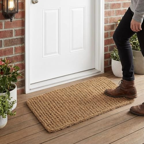 Kempf Dragon Weave Coco Coir Doormat, 22 x 36, Hand-Twisted Interwoven Fibers, Breathable Woven Backed Scraper Mat for Indoor Outdoor Entryways
