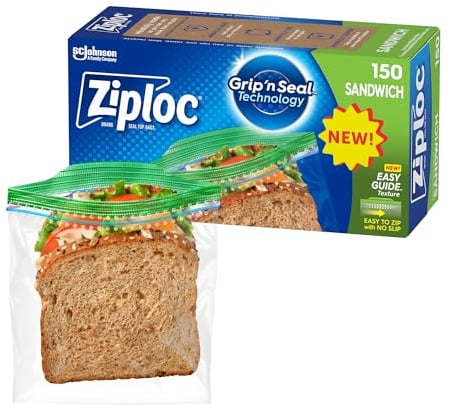 Ziploc 71135 Sandwich Bags, Pack of 150, 6.5 x 5.875-Inch (16.5 cm x 14.9 cm), Clear