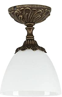 Licht-Erlebnisse Premium Deckenlampe Echt-Messing Glas in Bronze Antik Weiß Wohnzimmer Flur H:19 cm E14 Jugendstil Deckenlampe Schlafzimmer BEATRICE