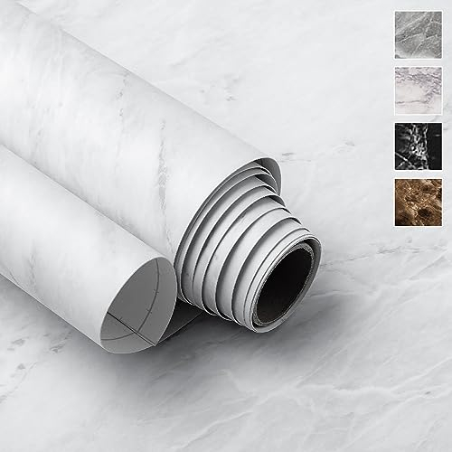 White Matte Sticky Back Plastic Marble Stickers (61cm x 200cm, White Matte) Waterproof Self Adhesive Fablon Wallpaper for Bedroom