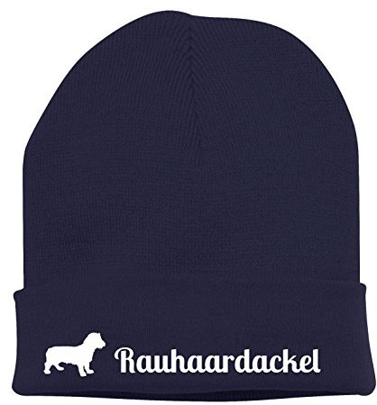 siviwonder Strickmütze - RAUHAARDACKEL Dackel Teckel Wiener Sau Jagd Rauhhaardackel - Stickerei Hund Winter Mütze Wintermütze Beanie Mütze Navy-weiß