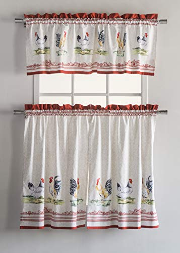 Campagne Maison d'Hermine Vorhang aus 100 % Baumwolle, 3er-Set für Café, Schlafzimmer, Zuhause, mit einer Stangentasche und Schlaufe zum einfachen Aufhängen, 71.1x91.4 cm und 1 Volant, 142.7x45.7 cm