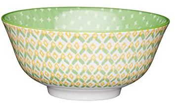 Kitchen Craft Glazed Stoneware Bowl Green Geometric