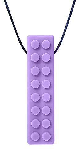 ARK® Kauhalskette in verschiedenen Stärken mit einstellbarer Abreißleine und ATC Pflegeanleitung - Sensory Halskette, Beißblock, Kauen, Zahnen, Autismus Brick texturiert extra fest lavendel