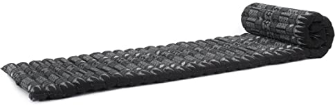 Leewadee Faltbare Bodenmatratze - Japanischer Rollbarer Futon - Tatami Faltmatte - Gästebett - Camping Matratze - Thai Massage Matte, Kapok Füllung, 190 x 145 cm, Schwarz