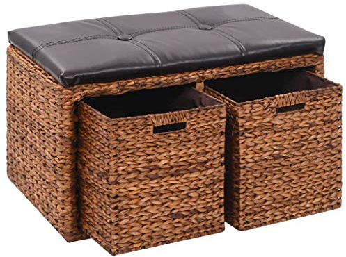 Festnight Sitzbank mit 2 Körben | Sitztruhe mit Stauraum | Polsterbank | Truhenbank | Aufbewahrungstruhe | Flurbank | Braun Seegras 71×40×42 cm