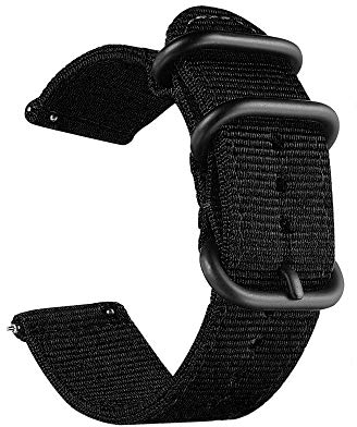 CNYMANY 20mm Bande de Montre Balistique Universelle, Nylon Canvas Woven Loop Bracelet de remplacement Bracelet Boucle Attache Fermeture réglable pour Smart-watch Sport Fitness Tracker - Noir