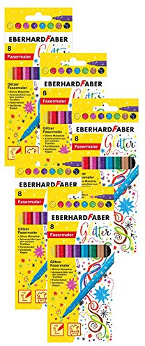 Eberhard Faber 551008 - Glitzer Fasermaler im Kartonetui (5 Packungen, Glitzer 8er Etui)