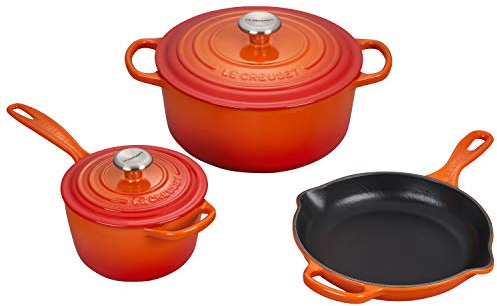 Le Creuset Set di pentole in ghisa smaltata a fiamma firma 5 pezzi con manopole in acciaio inossidabile