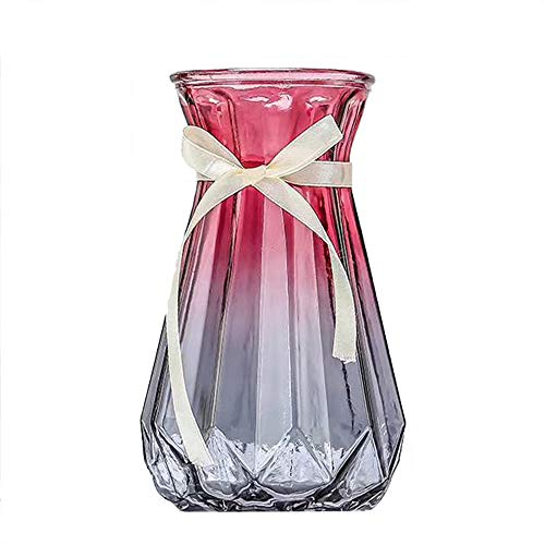 Glass Vase Living Room Decor Flower Bud Vases High 7.3,for Home Decorations Modern Geometric Centerpieces Decorative Vase (Red-gray gradient)…