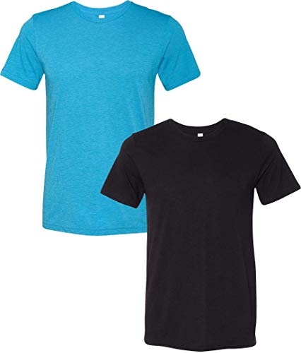 Bella + Canvas Unisex Crew Neck Triblend Short Sleeve Tee, Aqua/Solidblack, XL