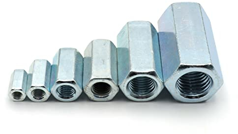 10 Stück Langmuttern/Gewindemuffen DIN 6334 / M12 x 36 mm/verzinkter Stahl Gewindehülsen Verlängerungsmuttern Distanzmuttern Sechskant