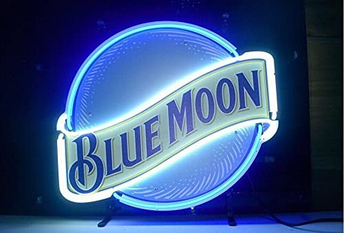 Blue Moon Beer Neon Light Sign Handmade Real Glass Neon Tube Beer Bar Pub House Party Wall Window Display Home Bedroom Garage Decoration 19x15