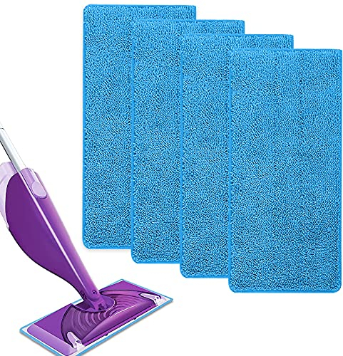 4 Remplacement Lingettes Reutilisable pour Swiffer WetJet Spray Balais Lavables en Microfibre pour le Nettoyage des Sols(Bleu (4pcs)) (B)