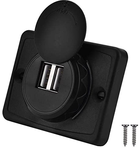 Toma USB 12V Empotrable para Coche y Autocaravana - Cargador Dual 3.1A con Puerto LED - ABS Negro