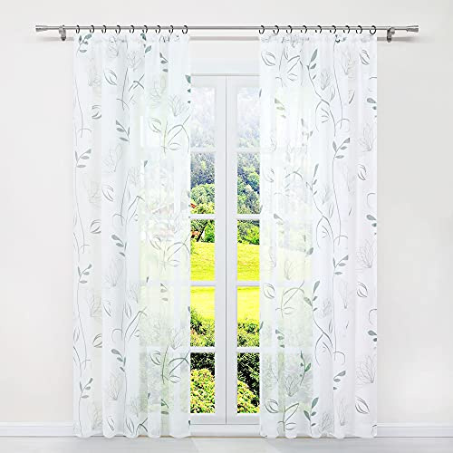 SCHOAL Gardinen mit Kräuselband 2 STÜCK Transparente Vorhänge Ausbrenner Gardinenschal Weiß Fensterschal Landhaus Wohnzimmer Lotusmuster BxH 140x225 cm