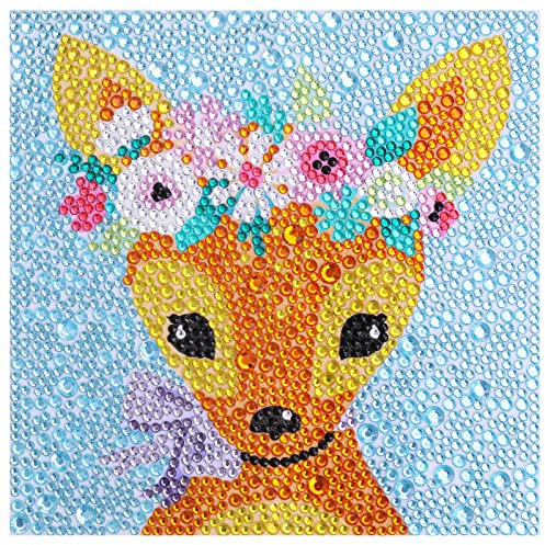 MWOOT 5D DIY Kinder Diamant Malerei Kits Malen nach Zahlen, Vollständiger Bohrer Diamond Art Painting Strass Stickerei Kreuzstich Kunst Handwerk für Home Zimmer Wall Wanddekoration(15x15CM) -Reh
