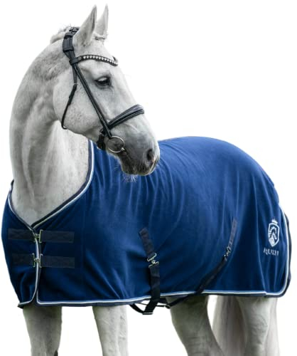 EQUILYX® Abschwitzdecke Pferd mit Kreuzgurten [perfekte Passform] Fleecedecke Stalldecke Transportdecke wärmend feuchtigkeitsabsorbierend atmungsaktiv (Royalblau, 165cm)
