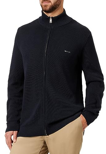 GANT Herren Cotton Pique Zip Cardigan Strickjacke, Evening Blue, 4XL EU