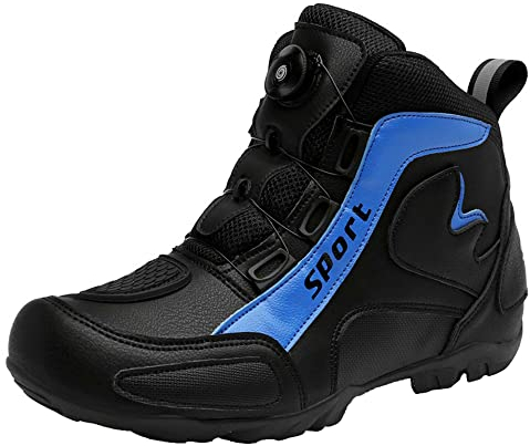 Stivali da Moto da Uomo Scarpe da Equitazione in Pelle da Moto Taglie Forti Stivaletti da Corsa Outdoor Casual Antiscivolo,Blu,47 EU