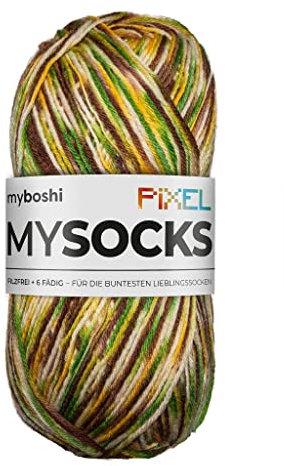 myboshi mysocks Pixel, 6-fädige Sockenwolle, strapazierfähig, Garn aus Schurwolle, filzfrei, 150g, Ll 390m Braun (Copper), 1 Knäuel