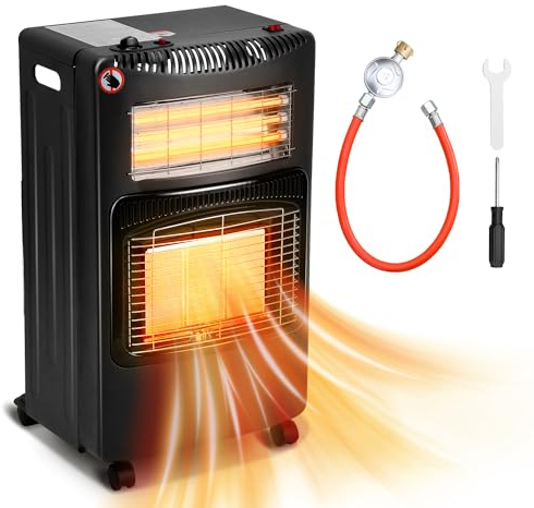 Tubiaz Keramik Gasheizer Infrarot Heizstrahler Elektrische Gasheizgerät 4,2KW Faltbar Gasstrahler 1260W Heizstrahler für LPG bis 10kg, Kippschutz, Überhitzungsschutz, 306 g/h Gasverbrauch