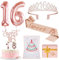 Süße 16 Geburtstag Dekorationen für Mädchen, Enthalten 16 Geburtstag Schärpe und Diadem, Sweet 16 Cake Topper und Zahl 16 Kerzen, 3D Geburtstagskarte und Poster, Süßes 16 Geburtstagsgeschenke Set