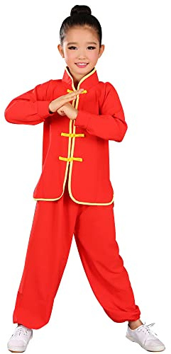 YEMYIQZ Kids Kung Fu Clothing Traditional Tai Chi Uniforms for Boys Girls Chinese Martial Art Wing Chun Long Sleeve Tang Suit