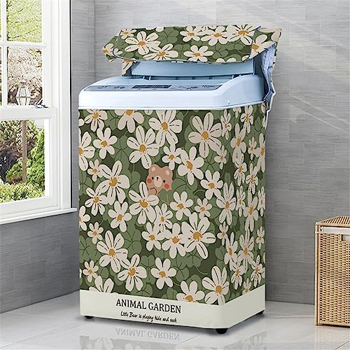 Odot Funda Lavadora de Carga Superior Funda, Lavadora Exterior Impermeable Protectora con Cremallera para Lavadora Cubierta y Secadora de Carga Superior (L,Flor Verde)