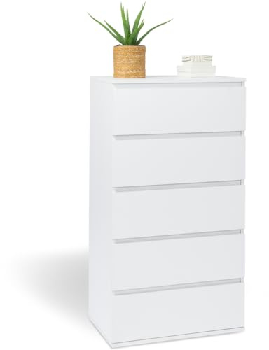 IDMarket - Chiffonnier 5 Schubladen TOMI 60 cm Kommode für Wochenbett aus Holz weiß