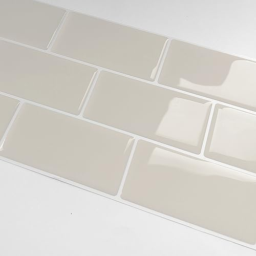 Alwayspon 10 Sheet Brown Cream 3D Vinyl Wall Tile Sticker, Thicken Peel and Stick Self-Adhesive Waterproof Splashback Stick on Tile Decals for Kitchen Bathroom Wall, 3mm Thicken, 12x6/30.5x15.3cm
