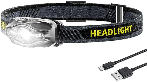 Smiling Shark LED Stirnlampe Wiederaufladbar, Mini Kopflampe mit Weißlicht & Rotlicht Wasserdicht Leichtgewichts für Erwachsene Kinder Outdoor Laufen Joggen Angeln Camping, LED-Headlamp-Mini-Camping