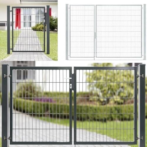 Hoftor 1 und 2 Flügelig | Toranlage Anthrazit | Gartentor | Doppelstabmattenzaun | Flügeltor | 143 cm-3.56