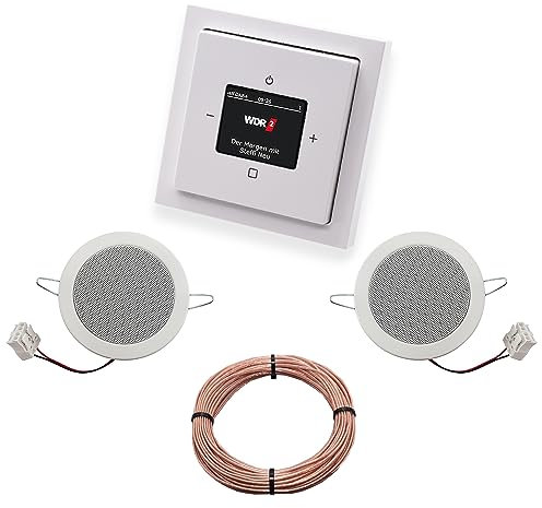 Busch Jäger DAB+ (DAB PLUS) Unterputz Radio 8215U-101 Future Linear Studioweiß, Komplett-Set mit 2 x Deckenlautsprecher Einbaulautsprecher + 20 m Lautsprecherkabel 2x0,75 mm2 8215 U - 101