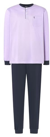 El Búho Nocturno Pigiama Uomo Lunghi Premium Maglia piqué Pigiama Intero Uomo, 64% Cotone, 36% Poliestere, Rosa 5104, XXL