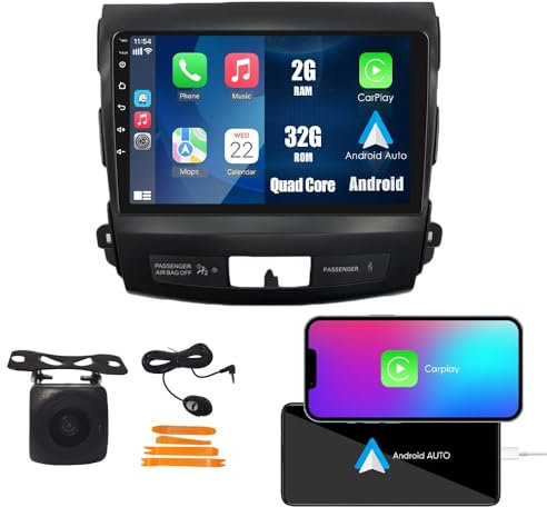 Automóviles CarPlay Android Auto Navegación Estéreo GPS Radio Cámara de Marcha Atrás 9 IPS Pantalla Táctil Tabletas Pad Reproductor de Medios para Mitsubishi Outlander 2005-2012 Quad Core 2G+32G