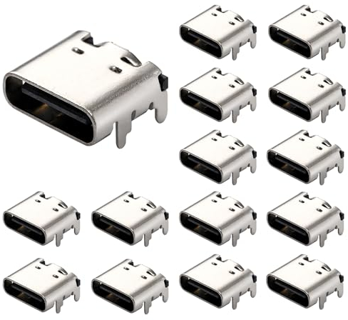 Greluma 15 Pièces Prise USB-3.1 USB C, connecteur Femelle Type-c 16 Broches pour la Conception de PCB, Bricolage, Charge à Courant élevé-SMD, SMT