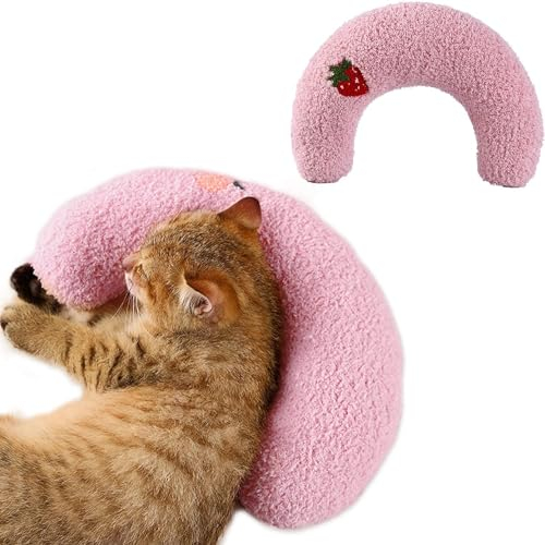 DENTRUN Hundekissen Kleine Hunde Plüschtier Katze Kuscheltier Katzenminze Kissen Katze Katzenminze Spielzeug Kitten Katzenkissen Flauschig Katzen Bettchen Weiches U-Förmiges Kissen für Hunde(Rosa)
