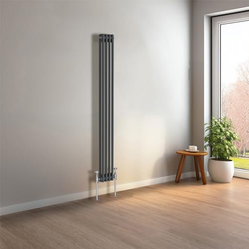 NRG 1500 x 200mm Anthracite Vertical Traditional Column Cast Iron Style Radiator Central Heating Radiator Perfect for Bathrooms, Kitchen, Living Room Double Panel
