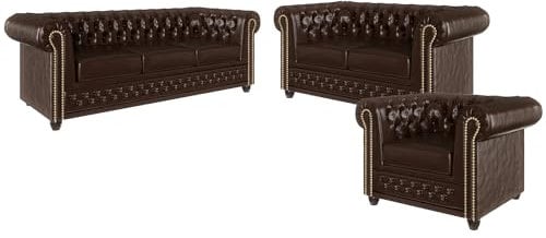 S-Style Möbel George Sofagarnitur 3 2 1 Polstergarnitur Chesterfield-Couchgarnitur Couch-Set für Wohnzimmer 3-Sitzer Sofa
