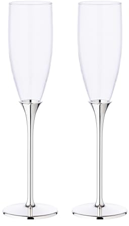 EDZARD Set di 2 calici da spumante Victoria (altezza 27 cm) in vetro, base placcata in argento, anti-ossidazione