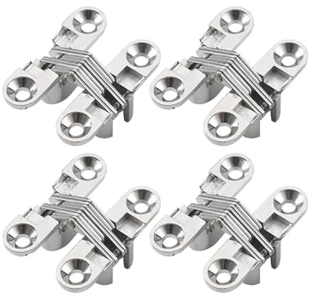 Cross Hinge,4 Packs 1-3/4 Invisible Hinge Hidden Door Hinge,Stainless Steel Hidden Cross Hinge,180 Degree Invisible Folding Door Concealed Cross Hinge for Door Cabinet Window