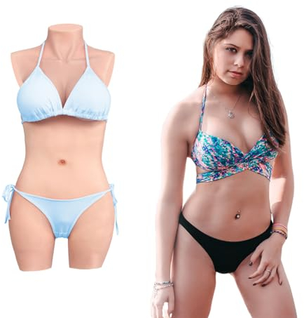 Minaky Silicone Breast Forms 3-Point Silicone Bodysuit Realistic Breastplate with Catheter for Transgender Crossdresser-Insertable Version C Cup, Ivory White