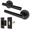 EAI Black Door Handle Latch Set | Round T-Bar Internal Door Handles & Latch (64mm) | Matt Black Lever on Rose Oliena Range