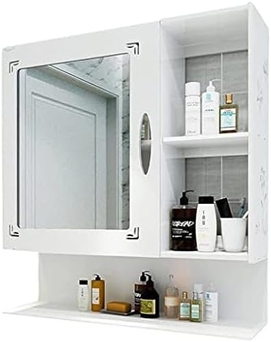 Badezimmer-Medizinschrank, wandmontiertes Aufbewahrungsregal, mit Einzeltüren und Regal, 2 Innenregalen und 3 offenen Regalen, für Toilettenartikel und Medikamente, weiß, 46,5 x 16,5 x 55 cm