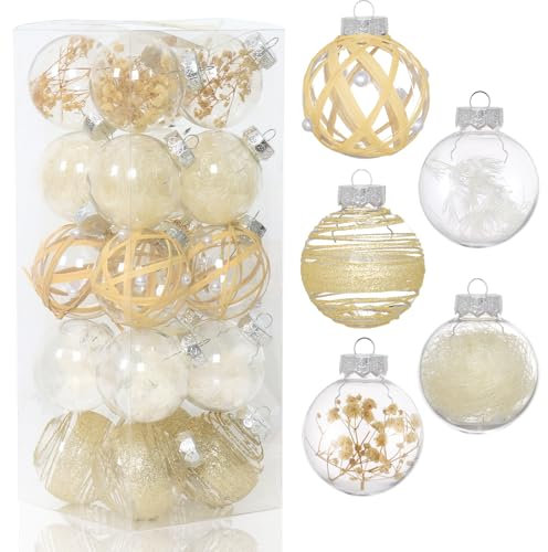 ASTNIC Christmas Baubles Ornaments, 20PCS 65mm Large Christmas Tree Ball Ornaments Shatterproof Plastic Glitter Boho Neutral Rustic Decorative Baubles Set for Xmas Tree Holiday Wedding Party Supplies